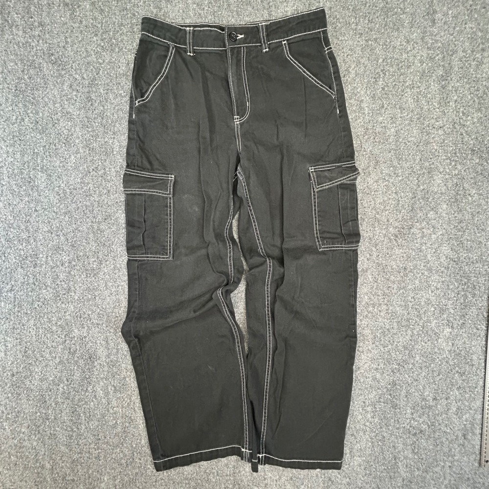 H&M Divided Black Contrast Stitch Cargo Pants Wide Leg Womens Size 6 Utility